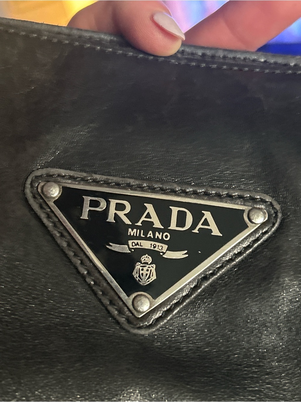 Prada Black Leather Satchel with Triangle Logo - Picture 2 of 8